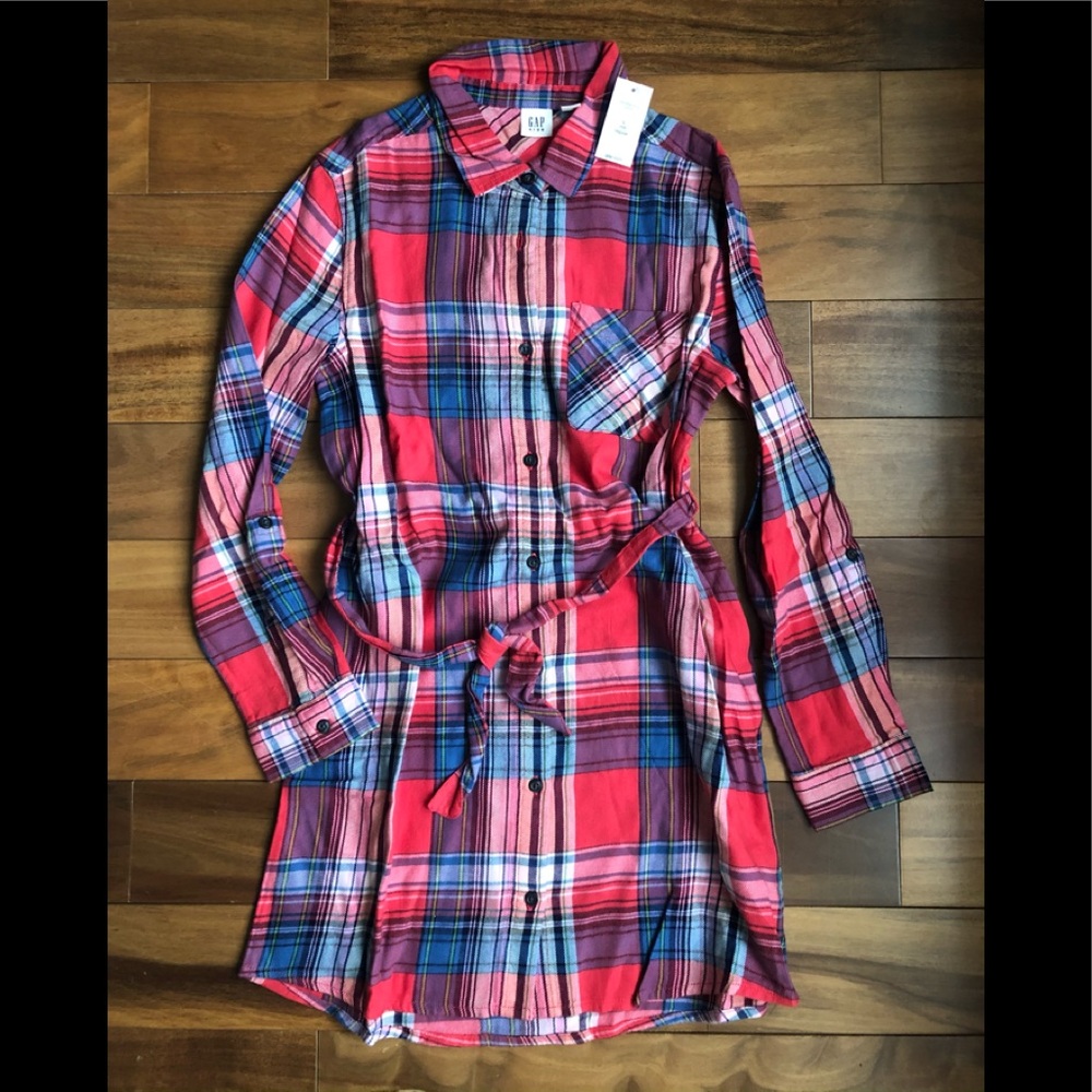 Gap girls plaid shirt dress plaid size 10 large